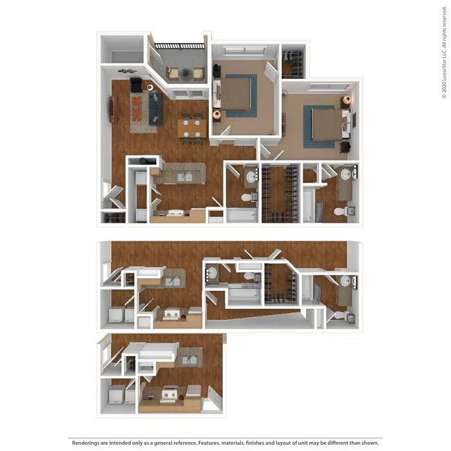 2 Bed 2 Bath 1073 SqFt (1000 Net) 1231-1 floor plan